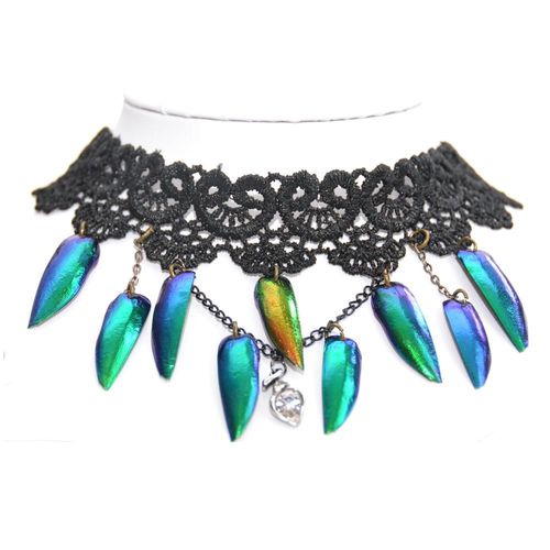 Choker black lace 9 Wings with stone ca. 34-38 cm